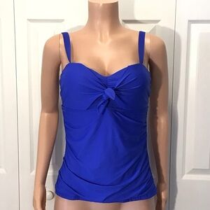 Athena Womens Electric Blue Twist Tie Front Tankini Top Size 10